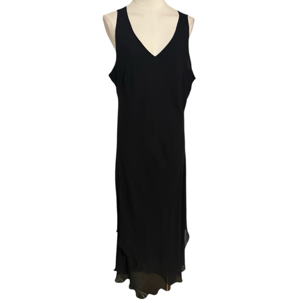 SIMPLY SILK Vintage Layered Bias Cut Midi Black Sleeveless Dress Size L Party